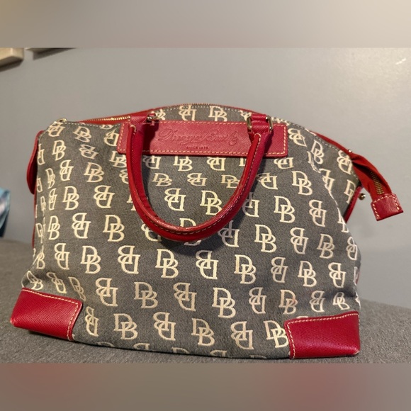 Dooney and Bourke Handbag- Denim style with Red Leather - Picture 1 of 16